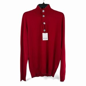 Atelier Munro Knit Button Closure Polo Sweater Red Size 52 US L‎ 100% Wool Italy